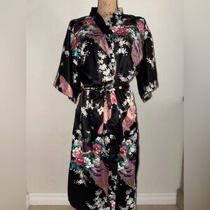 Floral Black Kimono Robe
